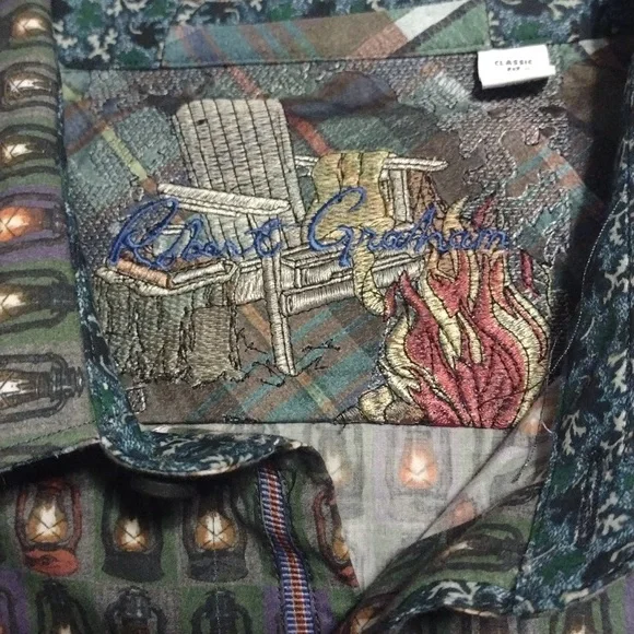 Robert Graham green lantern pattern button down long sleeve shirt size large - Picture 2 of 11